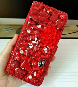 Shoulder PU Leather Women Wallet Cards Magnetic Bling Diamonds Bag Phone Case