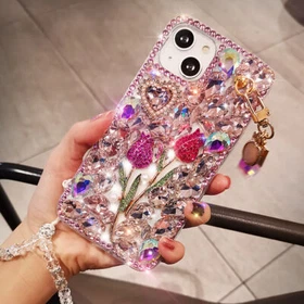 For Samsung Z Flip 3 4 Rhinestone Bling Glitter Flower Silicone Clear Back Case