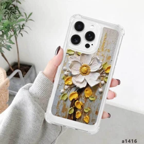 Flower Design Crystal Clear Cover For Samsung A34 A35 iPhone 16 15 14 Phone Case