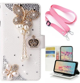 For Google Pixel 6 7 8 9 Women Rose PU Leather Bling Crossbody Card Wallet Case