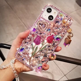 For Samsung Z Flip 3 4 Rhinestone Bling Glitter Flower Silicone Clear Back Case