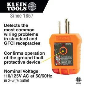 RT210 KLEIN TOOLS Outlet Tester Receptacle Gfci #2