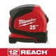 Milwaukee 25 ft. Compact Tape Measure 12 ft. Reach General Contactor Belt Clip